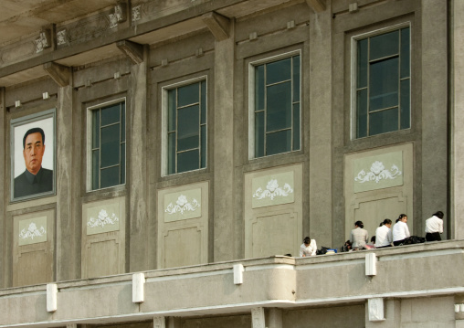 Kim il Sung portrait on an official building, North Hwanghae Province, Kaesong, North Korea