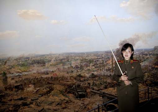 A guide called miss Kim at the victorious fatherland liberation war museum, Pyongan Province, Pyongyang, North Korea