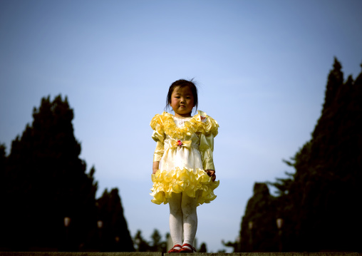 North Korean girl wearing her sunday dress, Pyongan Province, Pyongyang, North Korea