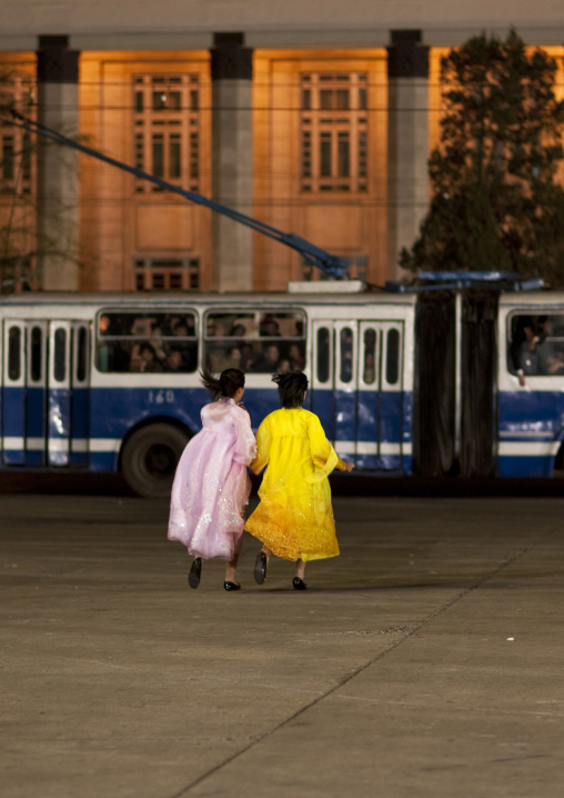 North Korean woman going to take a tramway, Pyongan Province, Pyongyang, North Korea