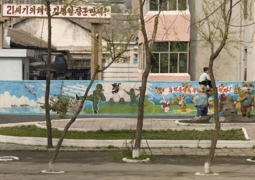 North Korean children playground with propaganda billboards, Kangwon Province, Wonsan, North Korea