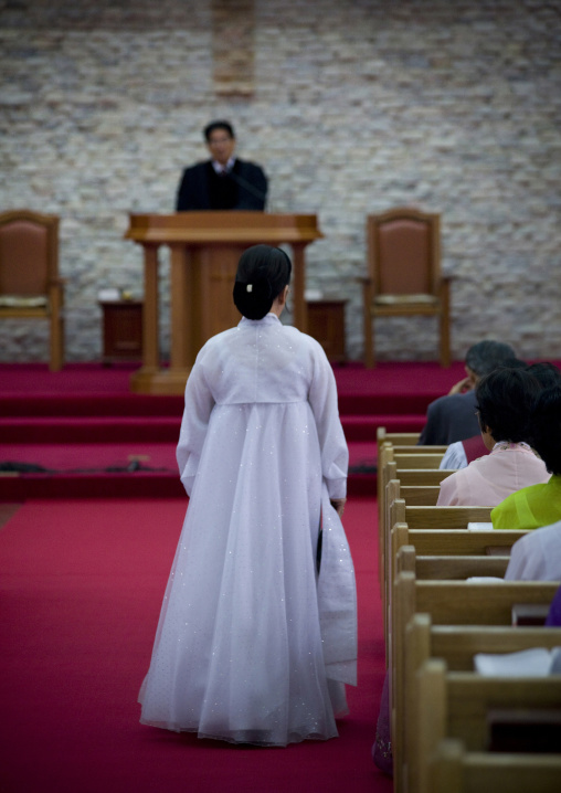 North Korean people during a mass in protestant Bongsu church, Pyongan Province, Pyongyang, North Korea
