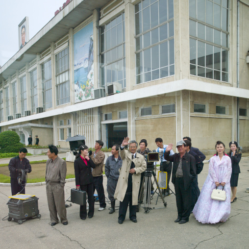 Film crew at Sunan international airport, Pyongan Province, Pyongyang, North Korea