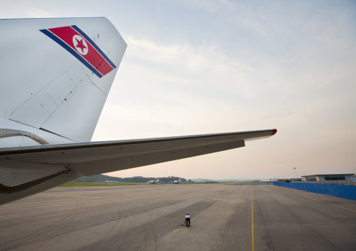 Air Koryo plane tail on the tarmac of Sunan international airport, Pyongan Province, Pyongyang, North Korea