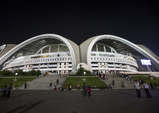 May day stadium by night after the Arirang mass games, Pyongan Province, Pyongyang, North Korea