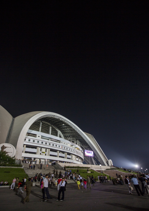 May day stadium by night after the Arirang mass games, Pyongan Province, Pyongyang, North Korea