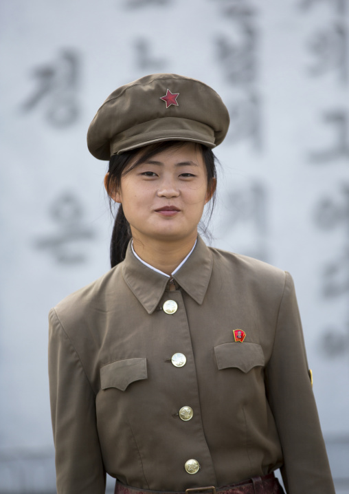 North Korean female guard at Mansudae art studio, Pyongan Province, Pyongyang, North Korea