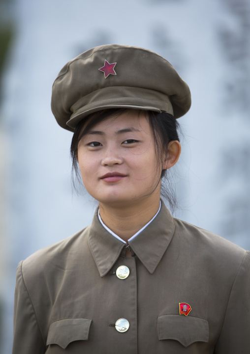 North Korean female guard at Mansudae art studio, Pyongan Province, Pyongyang, North Korea