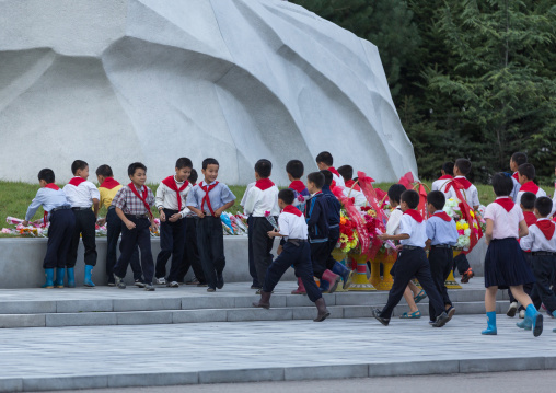 North Korean children paying respect to the Leaders in Mansudae art studio, Pyongan Province, Pyongyang, North Korea