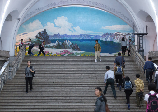 Mount Paektu fresco in Yonggwang glory station, Pyongan Province, Pyongyang, North Korea