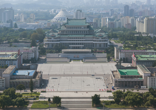 Kim Il-sung square seen from the Juche tower top, Pyongan Province, Pyongyang, North Korea