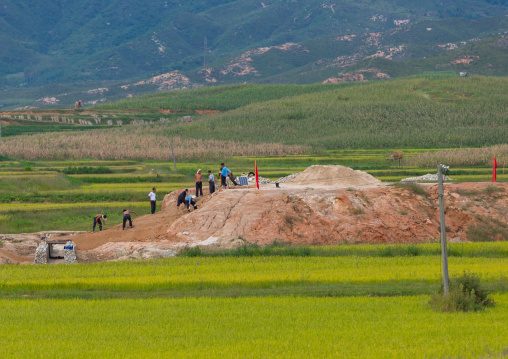 Norh Korean workers in a field, South Hamgyong Province, Hamhung, North Korea