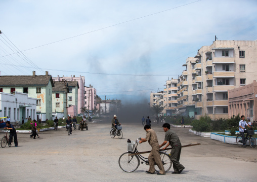 North Korea people in the smoke of a truck, South Hamgyong Province, Hamhung, North Korea