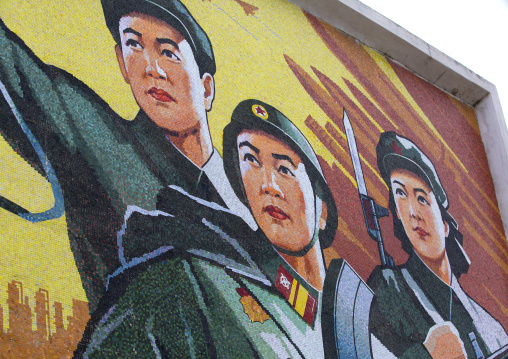 Propaganda fresco depicting North Korean soldiers, Pyongan Province, Pyongyang, North Korea