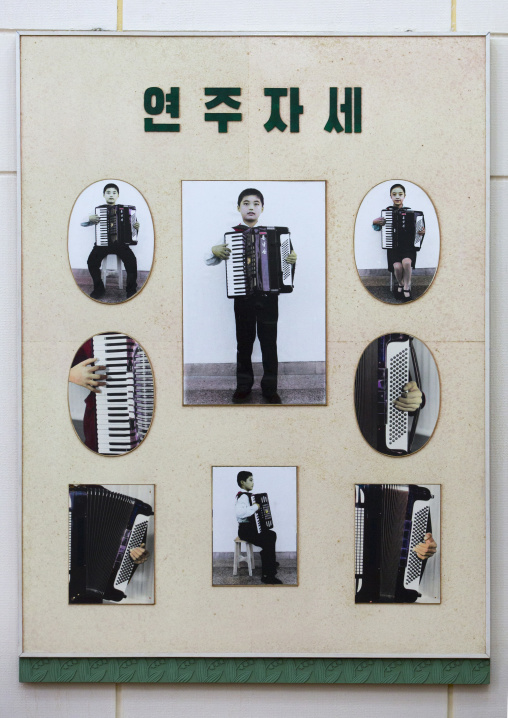 Accordion lesson poster in Mangyongdae children's palace, Pyongan Province, Pyongyang, North Korea