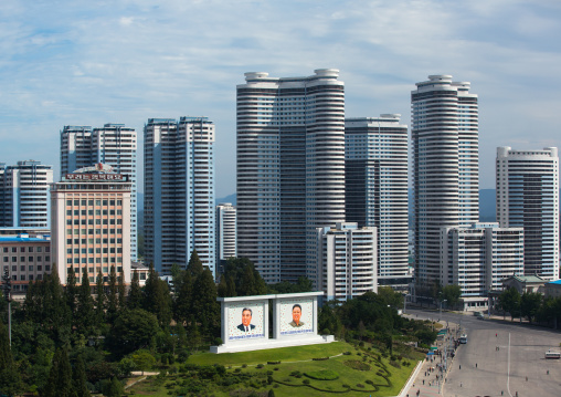 Modern apartment buildings in the city centre, Pyongan Province, Pyongyang, North Korea