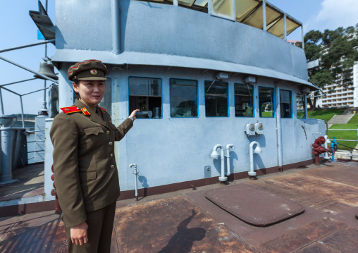 North Korean guide on Uss Pueblo american spy boat, Pyongan Province, Pyongyang, North Korea