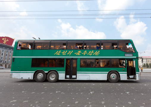 Double deck bus in the city, Pyongan Province, Pyongyang, North Korea