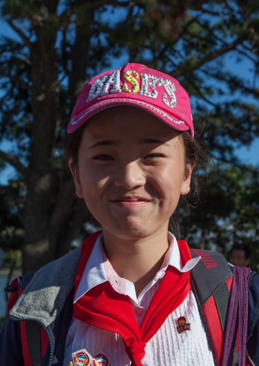 North Korean pioneer girl in Songdowon international children's camp, Kangwon Province, Wonsan, North Korea