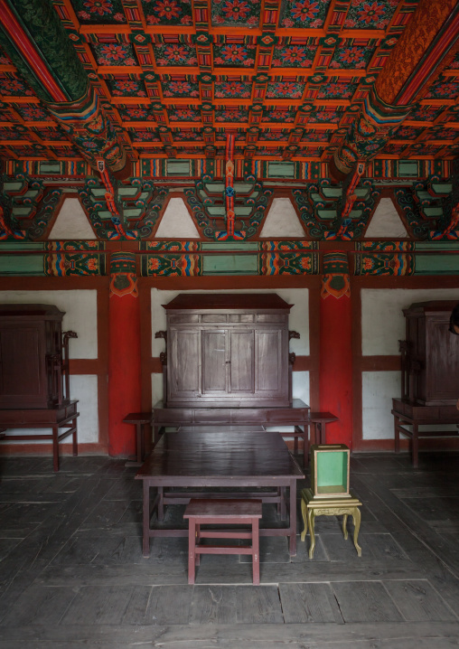 Furnitures inside the former royal villa of ri song gye founder of the choson dynasty, South Hamgyong Province, Hamhung, North Korea