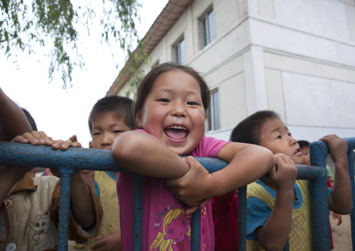 North Korean children in the courtyard of a school, South Hamgyong Province, Hamhung, North Korea