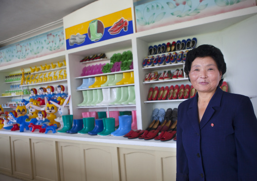 North Korean woman inside a village shop, South Hamgyong Province, Hamhung, North Korea