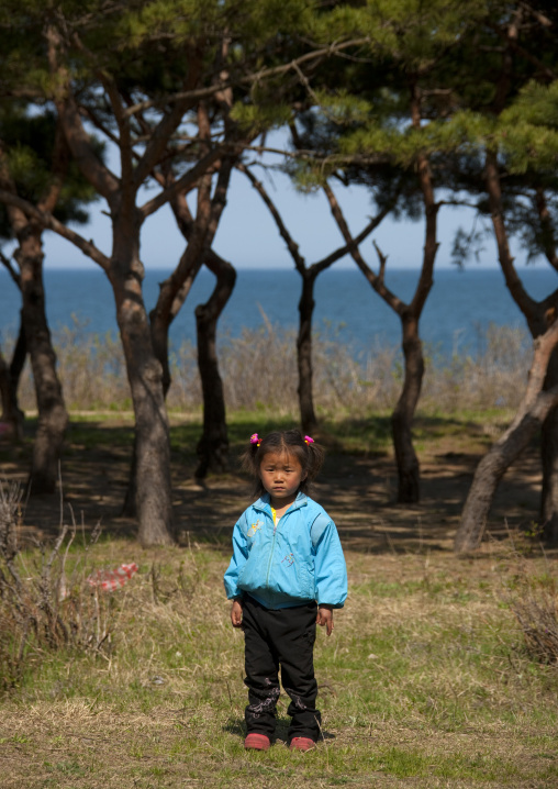 North Korean girl on the sea coast, North Hamgyong Province, Chilbo Sea, North Korea