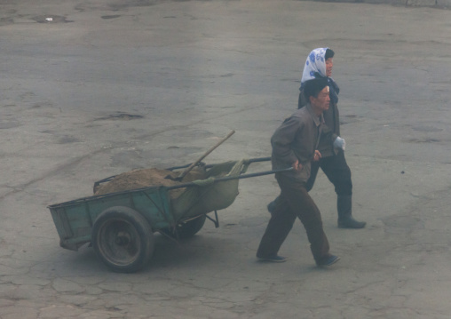 North Korean people pushing cart, North Hamgyong Province, Chongjin, North Korea