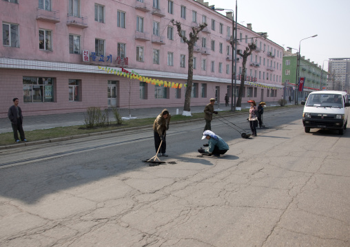 North Korean workers repairing the road, Pyongan Province, Pyongyang, North Korea