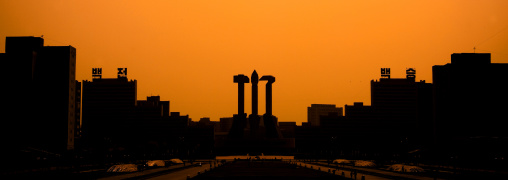 The monument to Party founding at sunset, Pyongan Province, Pyongyang, North Korea