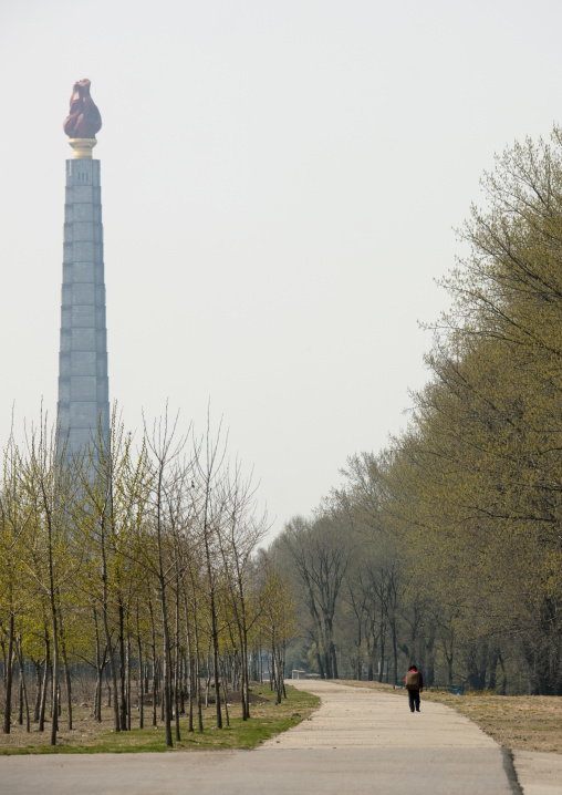 The Juche tower built to commemorate Kim il-sung's 70th birthday, Pyongan Province, Pyongyang, North Korea