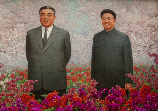 The Dear Leaders fresco in Kimilsungia and Kimjongilia exhibition, Pyongan Province, Pyongyang, North Korea
