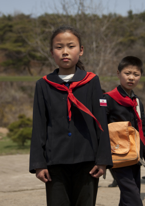 Young pioneers in uniforms in a park, Pyongan Province, Pyongyang, North Korea