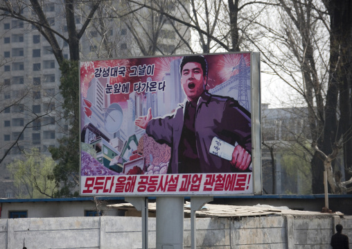Propaganda billboard about economic developement, Pyongan Province, Pyongyang, North Korea