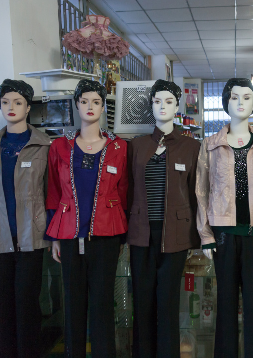 Mannequins wearing made in china clothes in a shop, Pyongan Province, Pyongyang, North Korea
