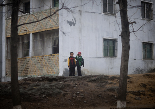 North Korean boys in the street, Pyongan Province, Pyongyang, North Korea