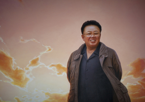 Smiling Kim Jong il on a propaganda poster, Pyongan Province, Pyongyang, North Korea
