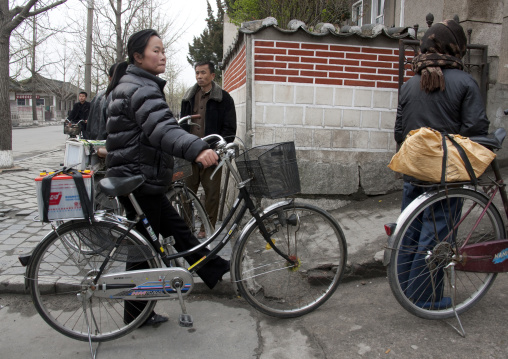 North Korean workers with their bicycles in the morning, North Hwanghae Province, Kaesong, North Korea