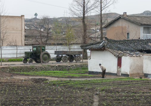 Old tractor in a village, North Hwanghae Province, Kaesong, North Korea