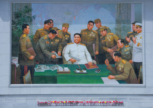 Propaganda fresco with Kim il Sung during the war in in Jonsung revolutionary museum, Pyongan Province, Pyongyang, North Korea