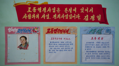 North Korean model employee billboard, Pyongan Province, Pyongyang, North Korea