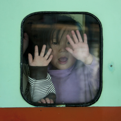 Children having fun in a train in Kwangbok school, Pyongan Province, Pyongyang, North Korea