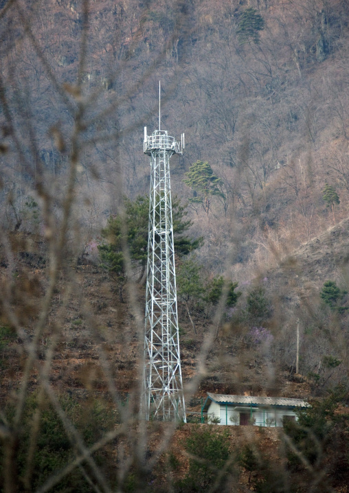 Mobile phone antenna in a hill, Kangwon Province, Wonsan, North Korea