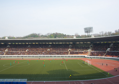 Crowd in the Kim il Sung stadium during a football game, Pyongan Province, Pyongyang, North Korea