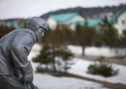 Statue of a hockey player, Ryanggang Province, Samjiyon, North Korea
