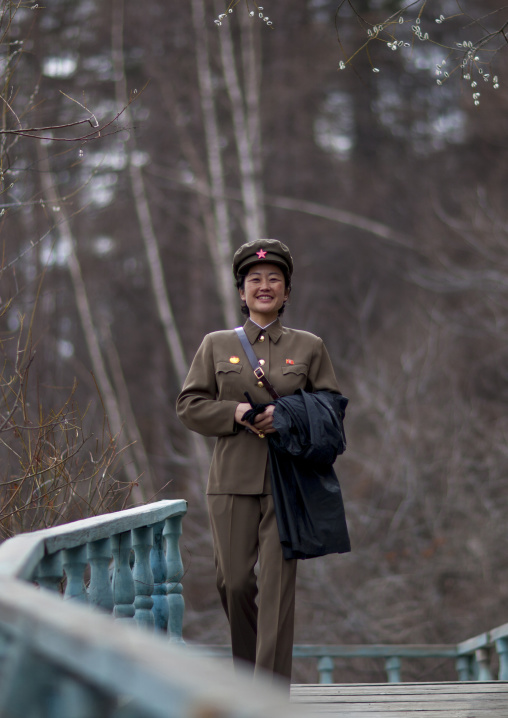 Portrait of a smiling North Korean guide in mount Paektu, Ryanggang Province, Rimyongsu, North Korea