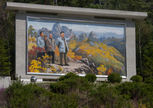 Kim Jong il in the Chilbo mountains on a propaganda fresco, North Hamgyong province, Chilbosan, North Korea