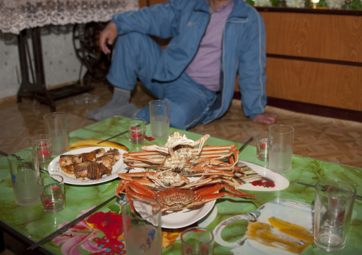 Sea food meal in a North Korean homestay, North Hamgyong Province, Jung Pyong Ri, North Korea