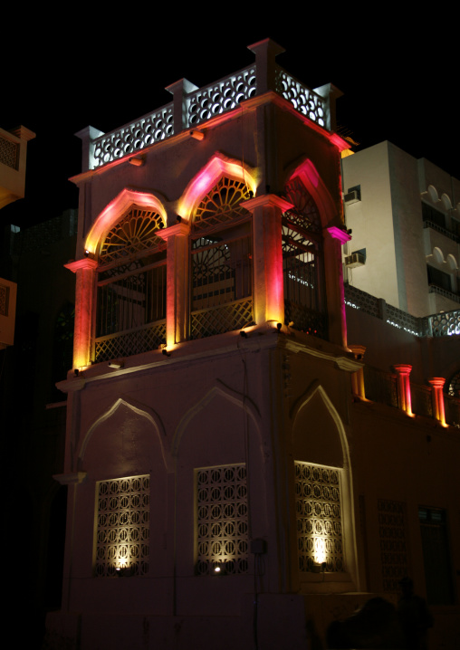 Building Under Colourful Light During The Night, Muttrah Corniche, Oman