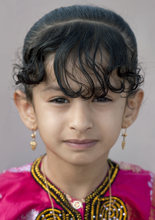 Portrait Of Bedouin Girl With Golden Heart-shaped Earrings, Sinaw, Oman